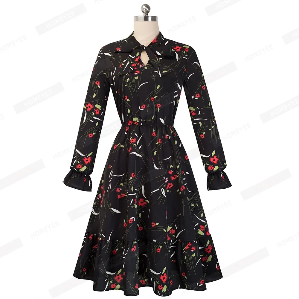 Spring Autumn Long Sleeve Swing Skater Women Dress Vintage Polka Dot Prom Office Party Dress EA130