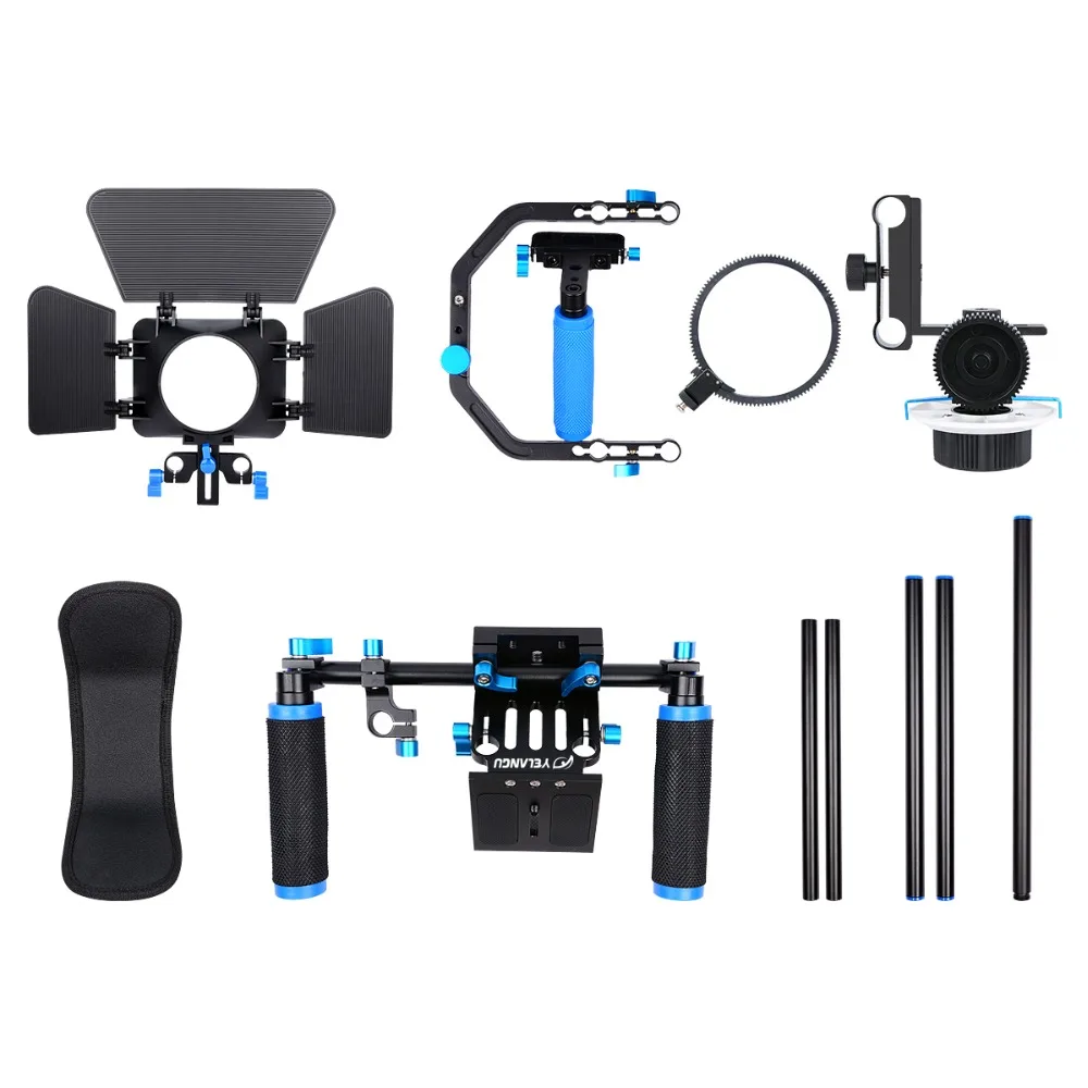 Handheld Shoulder mount DSLR Video Camera Stabilizer Movie Film Support Kit with Top Hand Grip+Matte Box+Follow Focus+C-Shaped