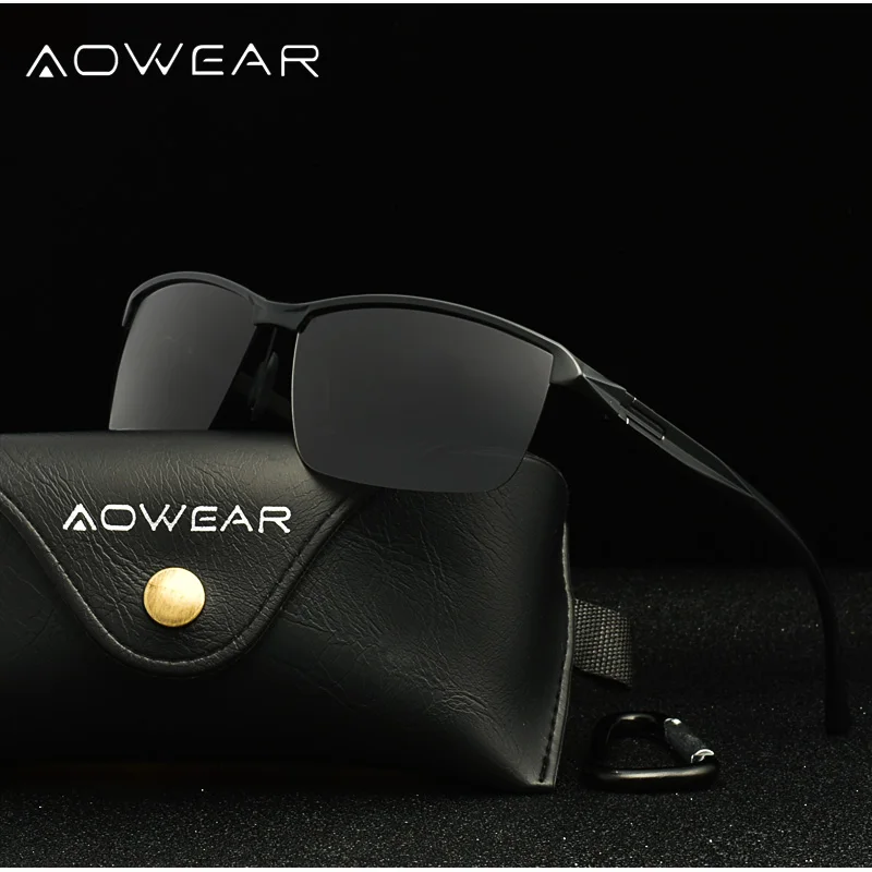 Мужские солнцезащитные очки без оправы AOWEAR 2019 поляризационные в стиле ретро с