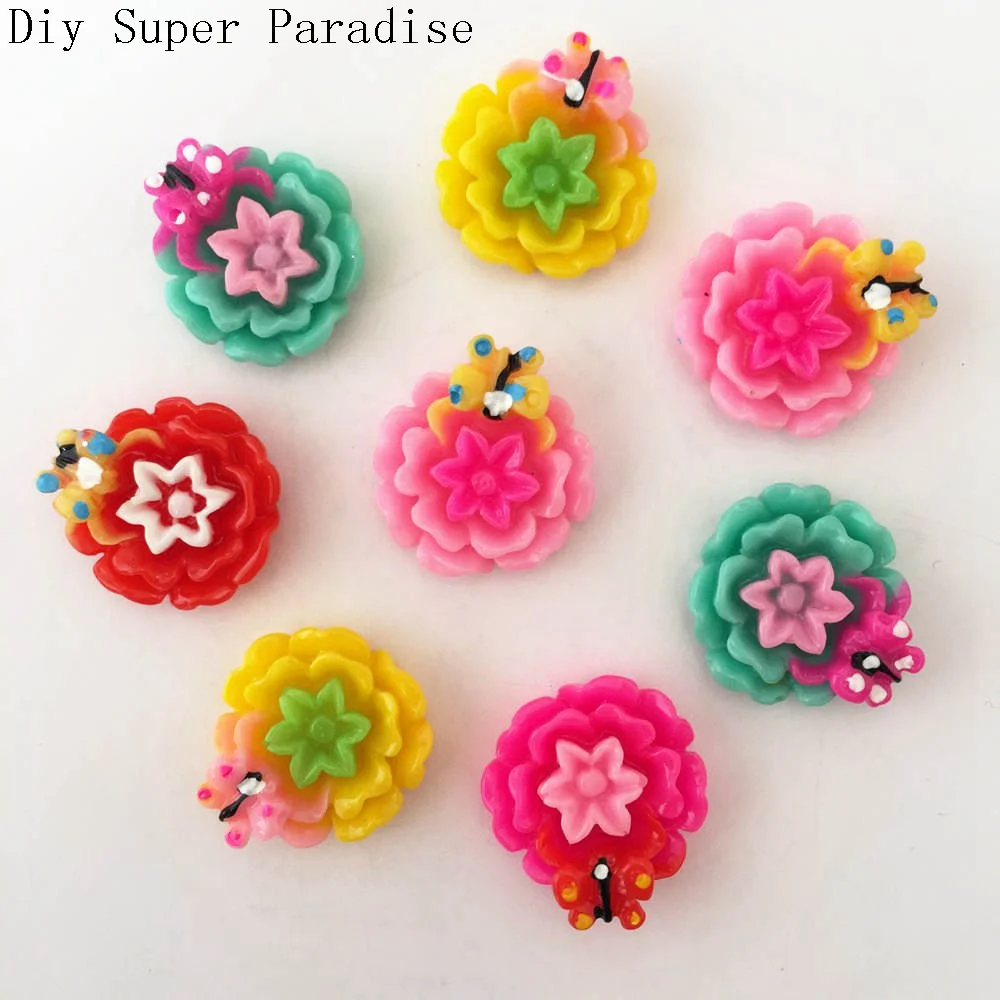 

100pcs 22mm Resin Butterfly Flower FlatBack Stone Wedding Embellishment Diy Crafts K61*10