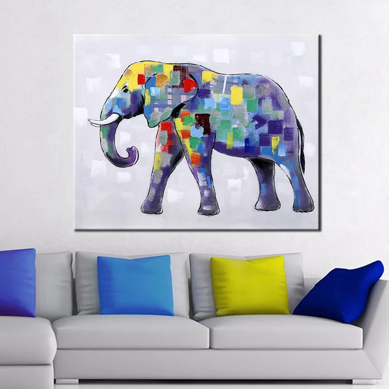 

Handpainted Abstract Animal Oil Painting on Canvas Home Decor Wall Art Pictures Large Knife Colorful Elephant Painting for Gifts