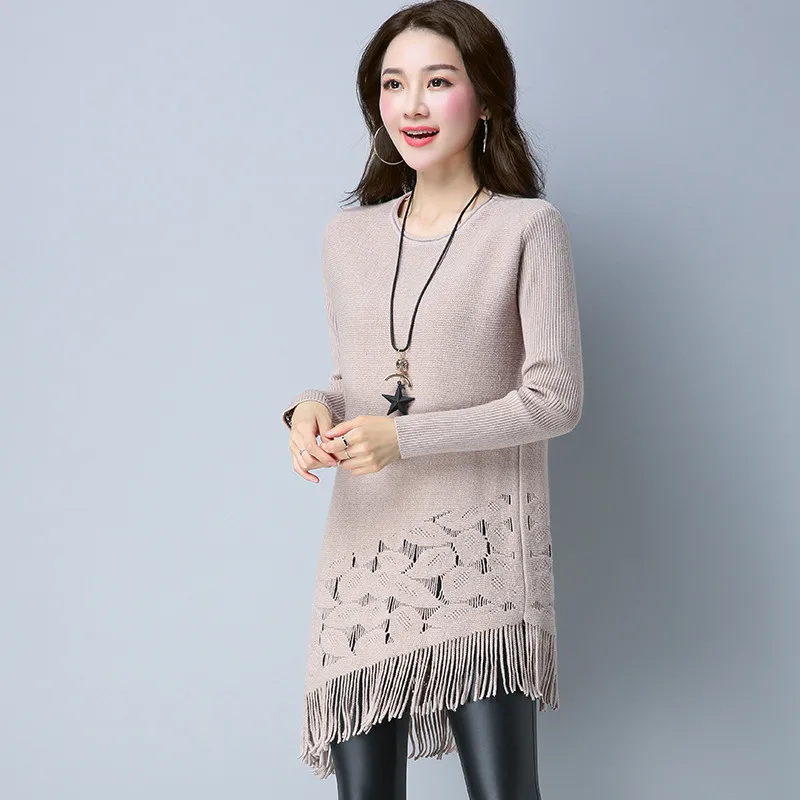 Women's Knit Sweater Autumn Winter Spring Long coat Korean Round Neck tassel Pullover Dress Wild A505 | Женская одежда
