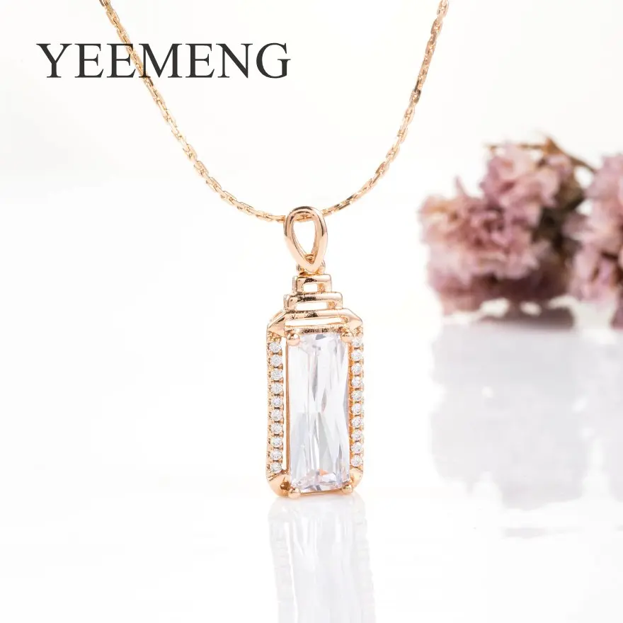 

YEEMENG Luxury 585 Rose Gold Shining Large Clear Square Design Cubic Zircon Pendant Necklaces For Women Bridal Wedding Jewelry