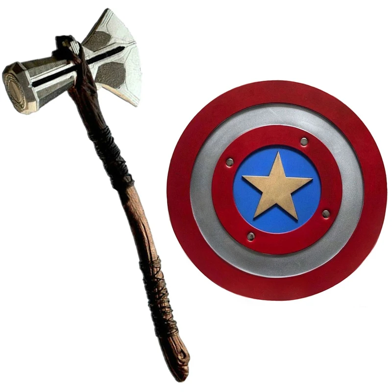 

1:1 Thor Axe Hammer Captain America Shield Costume Thor Stormbreaker Prop Role Playing Weapon Safety PU Kids Gift