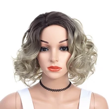Yiyaobess 14 дюймов темно-корень коричневый серый Омбре короткий волнистый парик синтетические волосы средняя часть вино красные парики для женщин