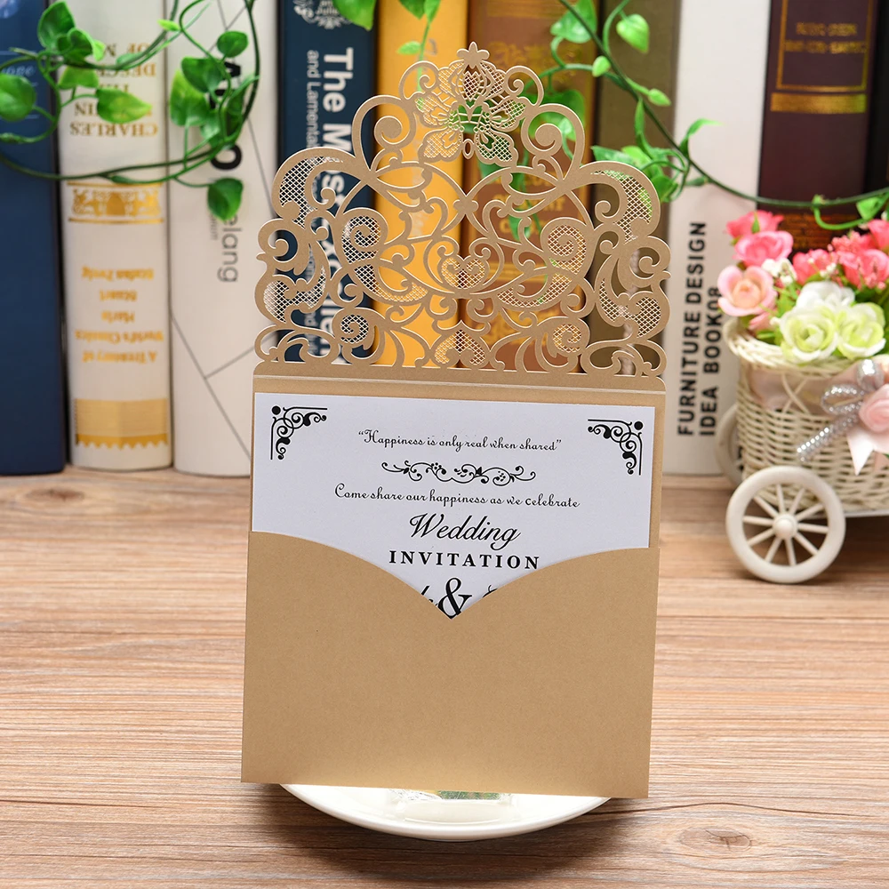  5 PCS Laser Cut Wedding Invites Personalized Invitation Card with Envelope Kit for Engagement Brida - 4.00003E+12
