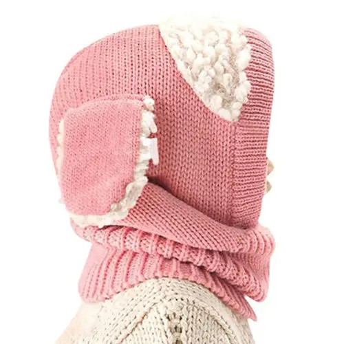 Детская шапка с милыми ушками, теплая шапка для маленьких девочек и мальчиков, новая зимняя супер теплая шапочка с капюшоном, вязаная шапка, шарф