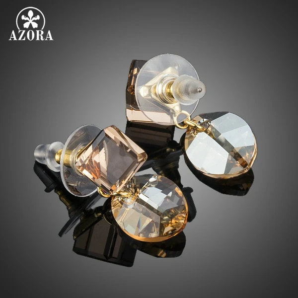 AZORA Gold Color Cube Stellux Austrian Crystal Drop Earrings for Women TE0170