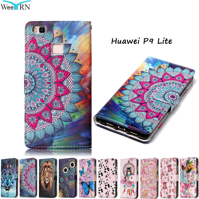 

Luxury Leather Cover Huawei P9 Lite Case Funda Cartoon Stand Wallet Flip Phone Case Huawei P9 Lite P9Lite Card Holder Back Cover