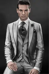 2018 последние конструкции пальто брюки курить серый мужской костюм Slim Fit 3 шт смокинг жениха стиль костюмы бизнес на заказ Выпускной пиджак