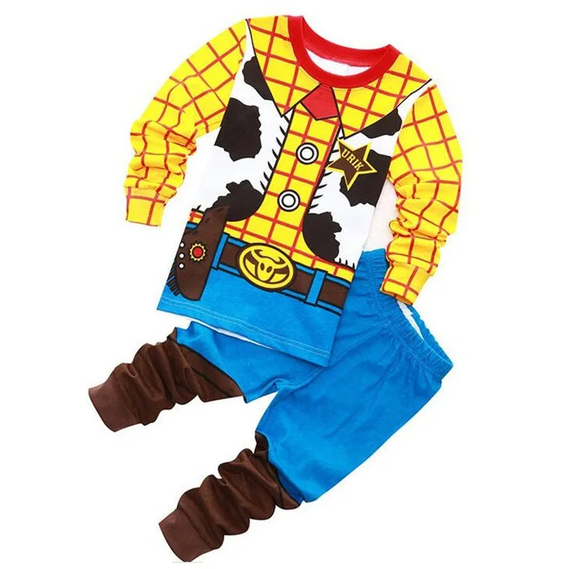 Древесный Базз пижамы повседневные комплекты хлопковая футболка с длинными рукавами+ штаны детская одежда для сна для мальчиков и девочек SA1397