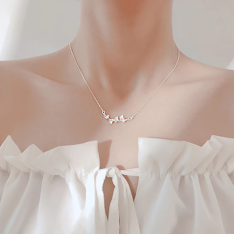 

New Fashion Jewelry Fresh Nature S925 Silver Necklaces Ginkgo Leaves Handmade Creative Female Pendant Necklaces