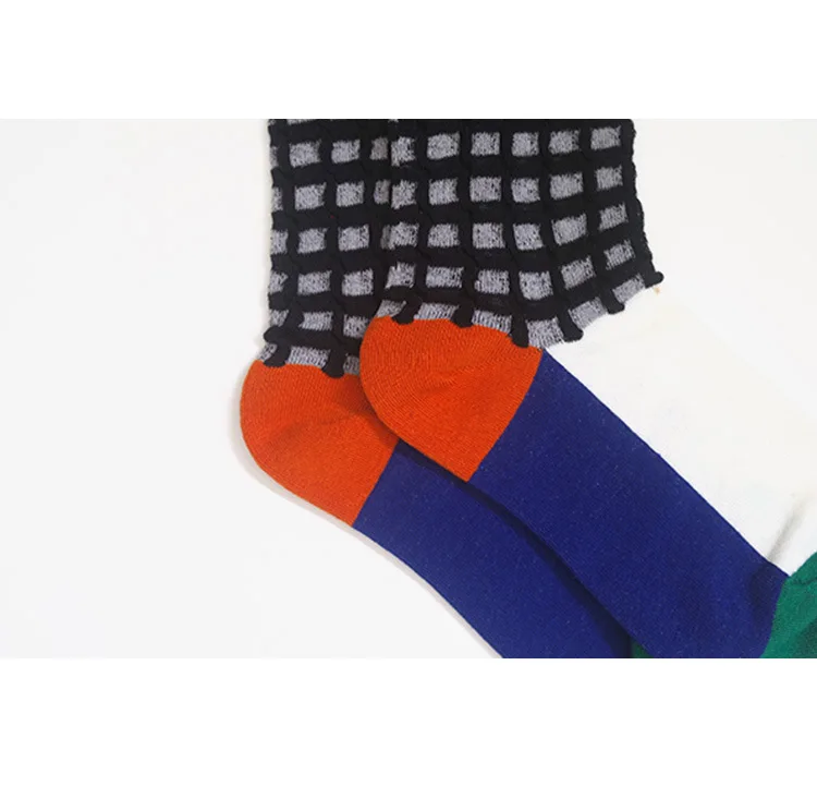 Harajuku дизайн игривая комбинация 5 пар в партии женские хлопковые носки гофрированные решетки для лета, осени, зимы, весны