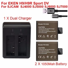 2 x 1050mAh Sport Action Camera Battery For EKEN H9 H9R H3R H8 H8R SJCAM SJ4000 SJ5000 H3 H3R Sport Mini DV Bateria+Dual Charger