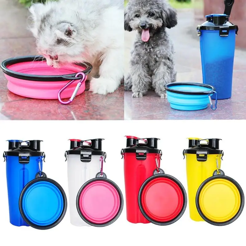 

2 in 1 ABS Folding Dogs Cats Feeding Feeder Water Food Bottle Outdoor Travel Pet Bowls For Pet Dog Cat Puppy Bowl Water