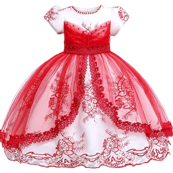 

Girls Princess Lace Ball Gown Dress Embroidery Flower Girl Wedding Dress For Baby Elegant Kids Party Dresses Children Clothing