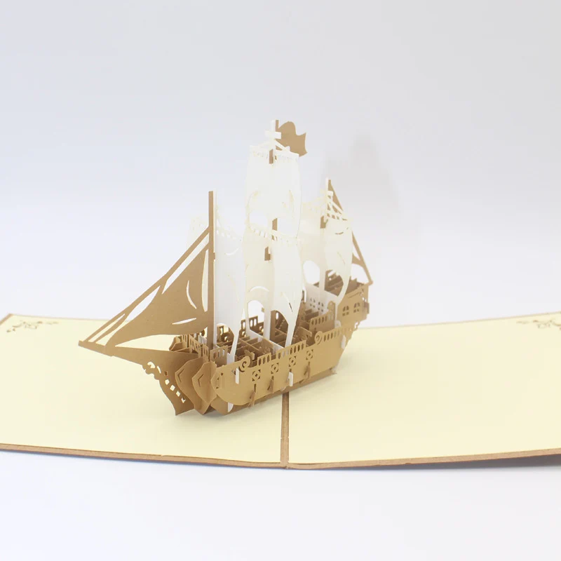  3D Laser Cut Handmade Carving Gold Sailing Boat Paper Invitation Greeting Cards PostCard Business P - 32791464598
