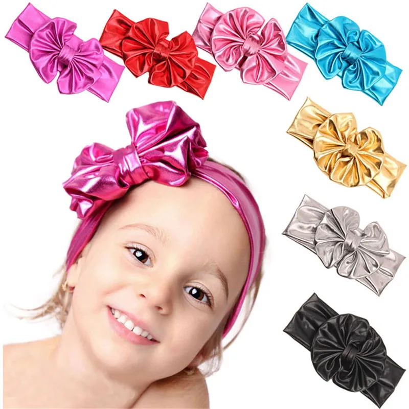 Children hair band Metallic Messy Big Bow baby Girls Headband Cloth Turban Knot Hairband kids