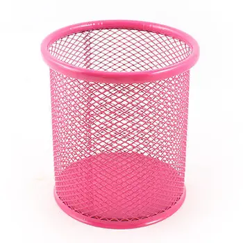 

Pink Metal Cylinder Mesh Design Pen Pencil Eraser Holder Container