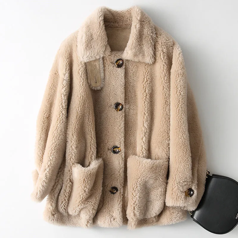 

Real Wool Coats Natural Sheep Shearling Jacket 2019 Winter Coat Women Thick Warm Lamb Fur Shearing Jackets Overcoat YQ390