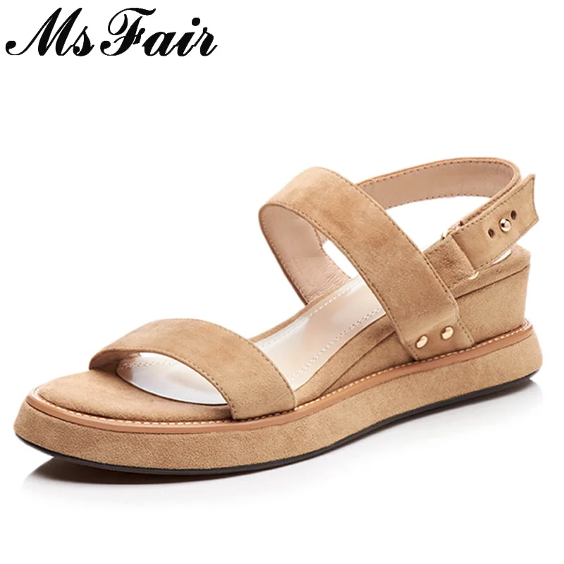 

MsFair Round Toe Flat with Women Sandals Fashion Buckle Platform Med Heel Ladies Sandals 2018 Summer Open Toe Women's Sandals