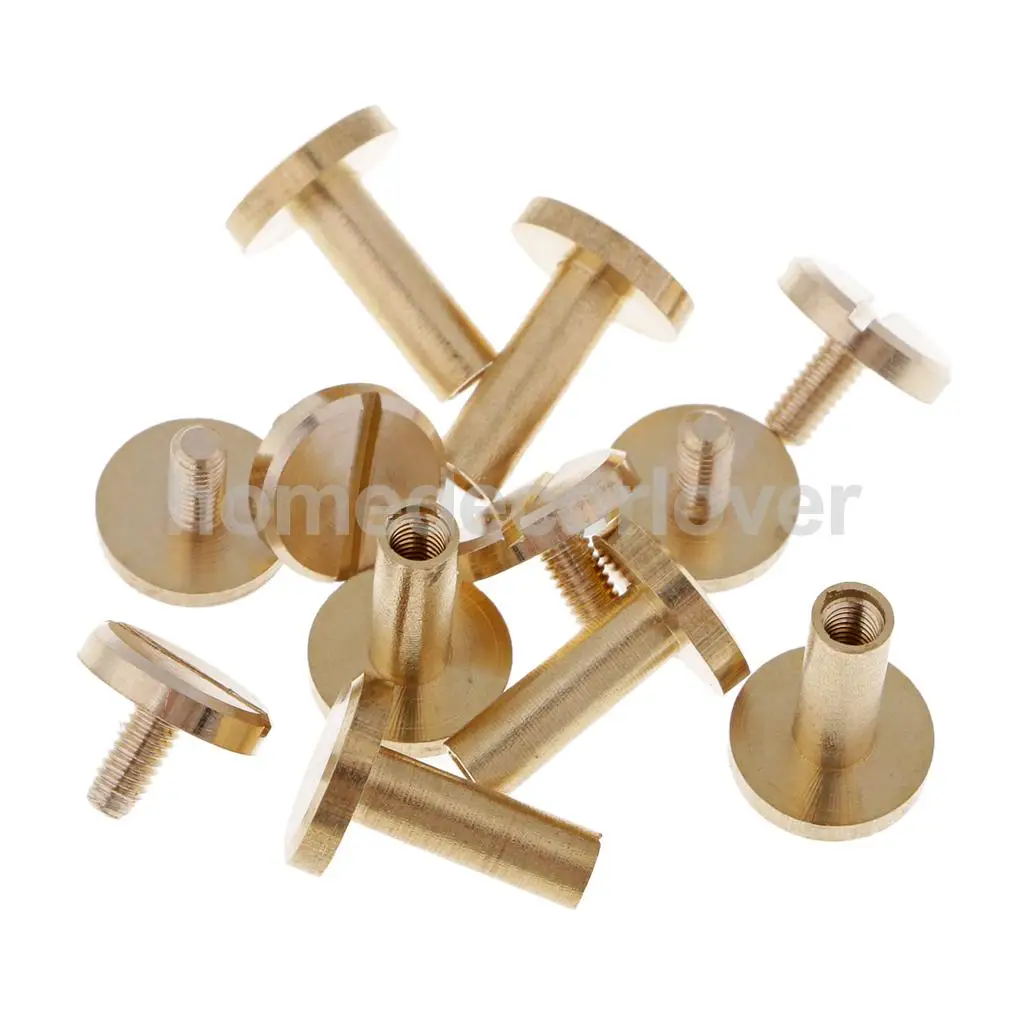 6 Sets Solid Brass Flat Round Head Stud Screwback Leather Craft Chicago Screws