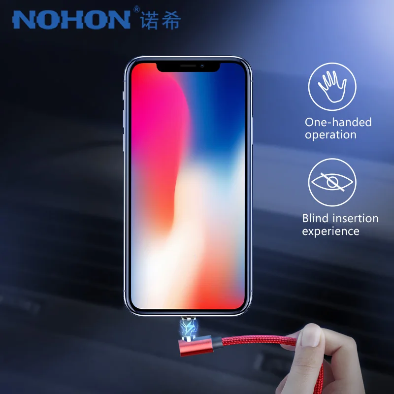 Магнитный зарядный кабель NOHON 90 градусов для iPhone X XS MAX XR Micro USB Type C быстрое зарядное