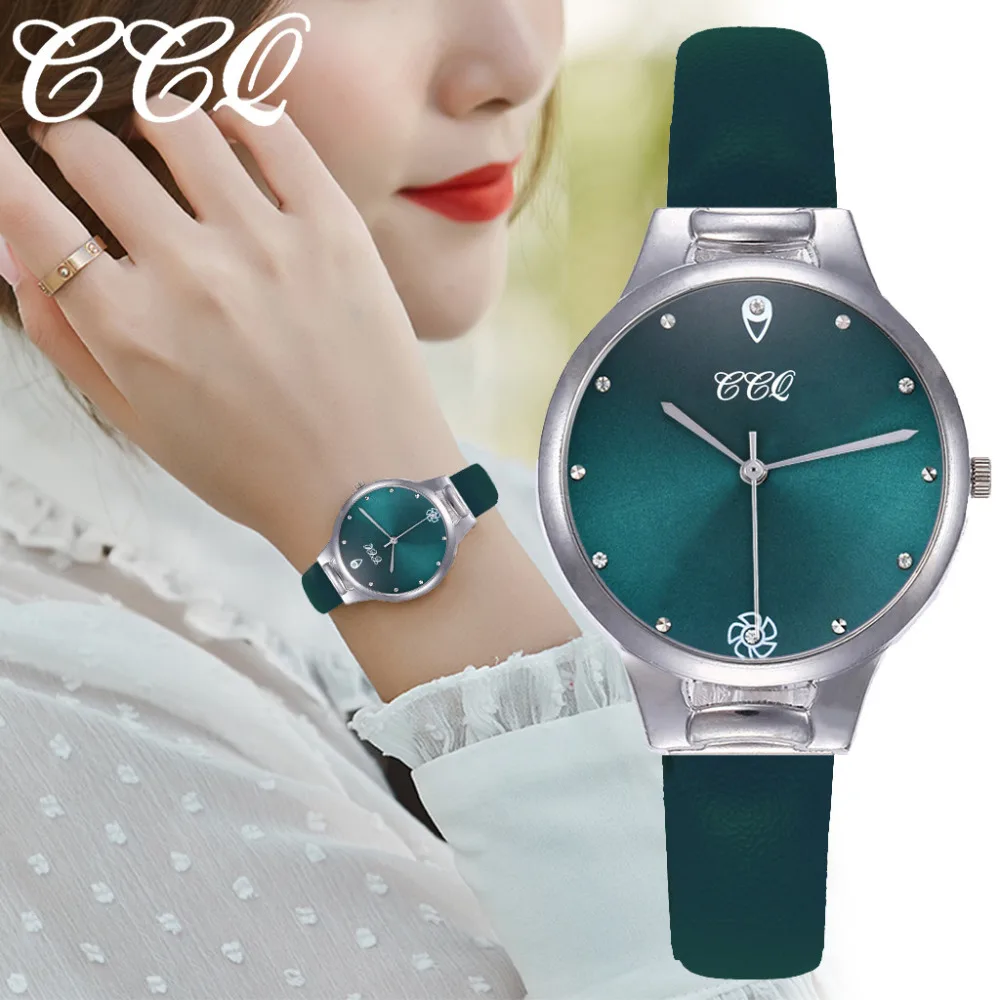 

CCQ Fashion and Simple Ladies Watches Quartz Wrist Watch Leather Bracelet Diamond Dial Round Analog Reloj hombre Female New XB40