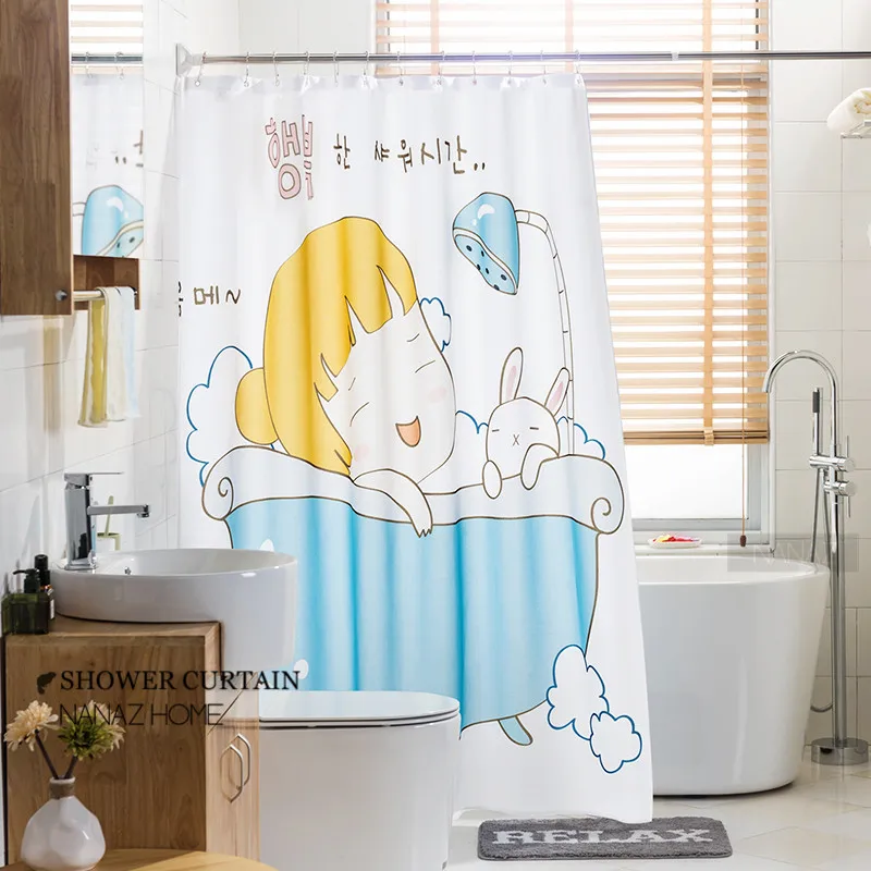 Nanaz Home Cute Cartoon Korean Girl Shower Curtain Custom Fresh Words