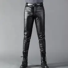 Горячие приливы черные кожаные брюки мужские корейские обтягивающие тонкие кожаные штаны Новые ПУ кожаные узкие брюки тонкие повседневные мужские кожаные брюки