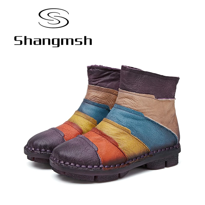 Shangmsh women boots 2017 Leather Winter Boots Handmade Mixed Colors Woman Shoes Casual Full Grain Leather Ankle Boots For Women Shangmsh women boots 2017 Leather Winter Boots Handmade Mixed Colors Woman Shoes Casual Full Grain Leather Ankle Boots For Women