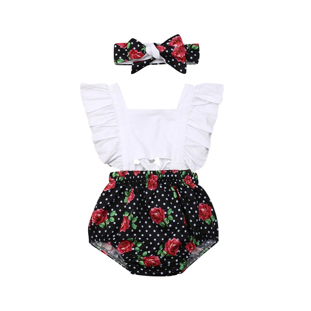 

FOCUSNORM Toddler Baby Girl Bodysuits Headband Summer Outfit Sleeveless Jumpsuit Playsuit Clothes Outfits Set Cute 6-24Months