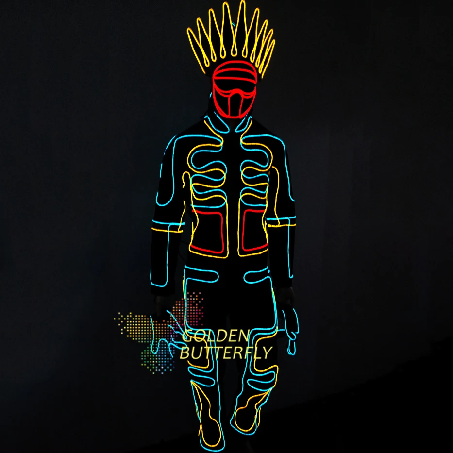 Best Offers EL Cold Light Clothing Glowing Dance Clothing EL Indian Luminous Costumes Scintillation Costume Men LED Clothes Cold Strip Party