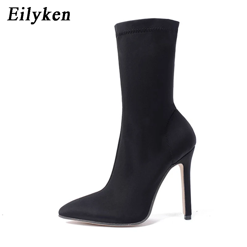Medvetentoma 買取 Eilyken 18ストレッチ生地半ばふくらはぎの女性のブーツ尖ったつま先 ファッション小剣ハイヒールセクシーな冬のブーツサイズ35 40 通販 価格