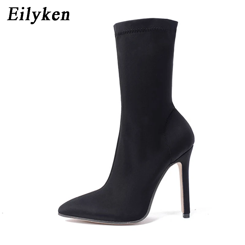 

Eilyken 2020 Stretch Fabric Mid-Calf Women Boots Pointed Toe Fashion Stiletto High Heels Sexy Winter Boots Size 35-40