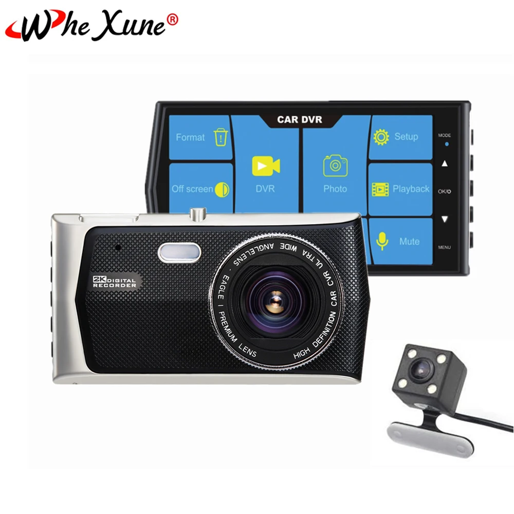 WHEXUNE 4 inch touch screen car DVR camera 2K full HD 1080P camera dual