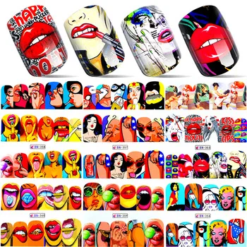 YZWLE 1 Sheet 2017 New Nail Fashion Sticker Full Cover Lips Cute Printing Water Transfer Tips Nail Art Decorations