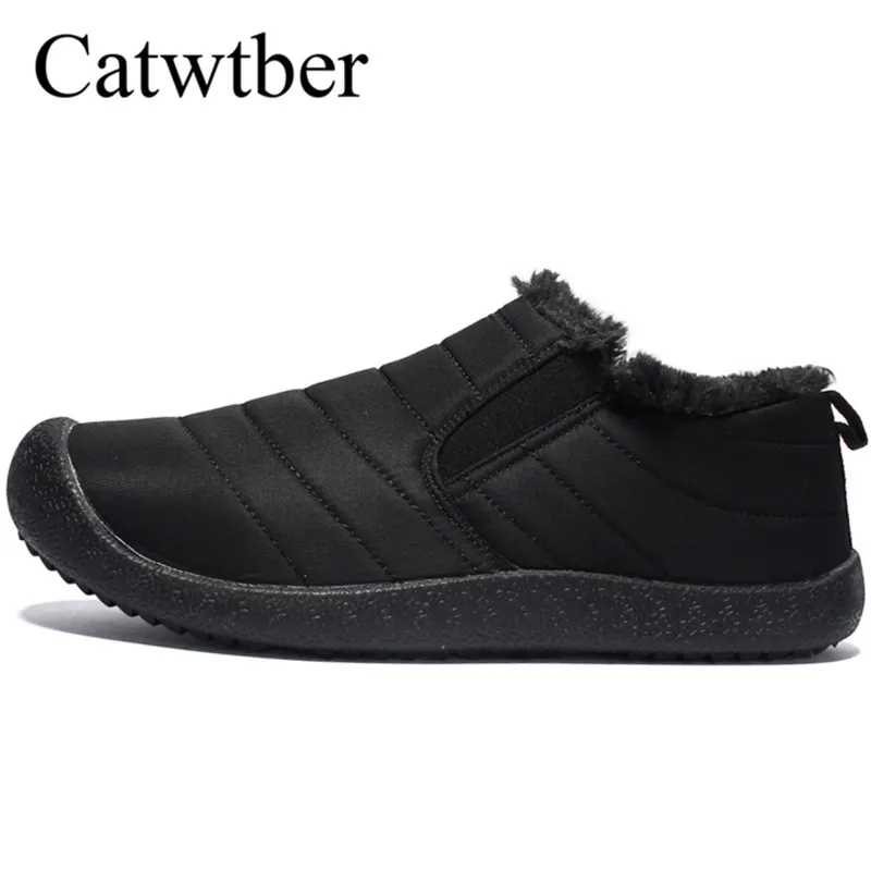 

Catwtber Unisex Couple Plush Men Boat Winter Male Snow Ankle Warm Fur Flats Casual Boot Shoes Chaussure Homme Plus Size 36~48