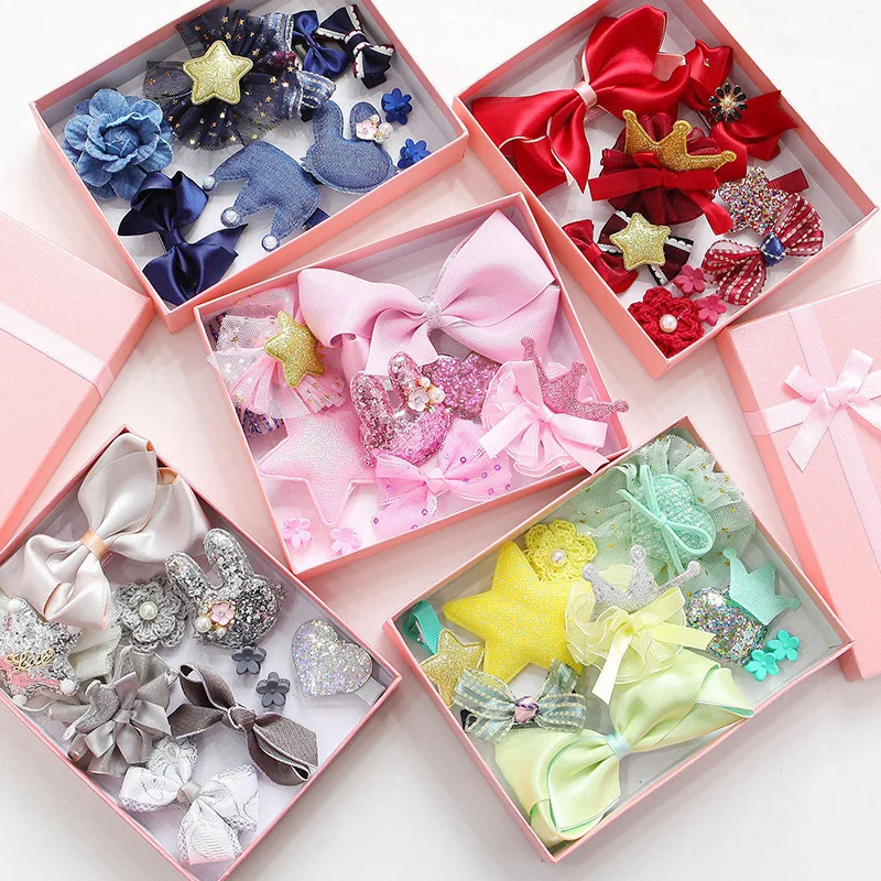 

10Pcs Baby Hair Clips Set Bows Crown Hairpins Children Kids Barrettes Headwear Baby Girl Hair Accessories Gfit Box headbands