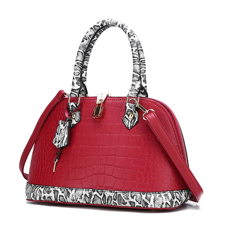 

Stitching contrast color crocodile pattern fashion trend solid color ladies handbag large capacity woman shoulder bag PU leather