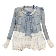 Новая мода, женская джинсовая куртка, весна-осень, вышивка бисером, кружево, пэтчворк, джинсовые куртки, короткая верхняя одежда, женское тонкое пальто, SF067