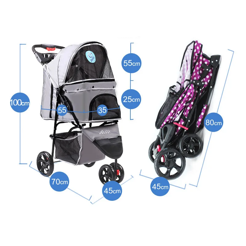 

Pet Dogs Stroller Lightweight Folding 3 Wheel Luxury Portable Cat Carriage House Outdoor Kennel Travelling Dog Carrier Cart Parm