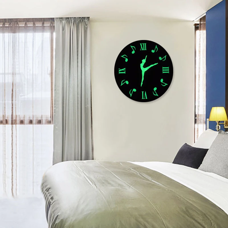 Gelap Catatan untuk Indah Clock Menggantung Ruang Kamar Dinding Rumah 12 Jam Tidur terbaru dekorasi Menari 30 Luminous Stok Jam Dalam Menyala Tamu Inci 1 Gelap Catatan untuk Indah 1