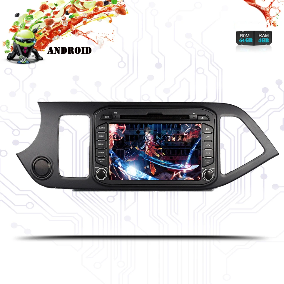 Discount 8" Android 9.0 Octa Core 2 DIN 4GB+64GB 3/4G Car DVD Multimedia Player For Kia Morning Picanto 2011 2012 2013 2014 15 16 Screen 4