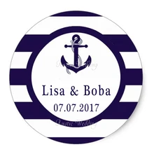 Пользовательские Наклейки-морской якорь в морскую полоску Свадебная коллекция Классический круглый Стикеры, этикетки, настроены имя и дата
