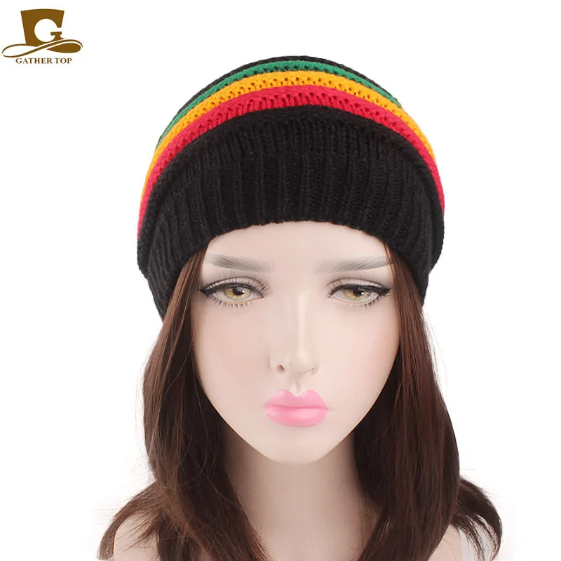 Модные Боб Марли ямайский регги Кепка многоцветные полосатые раста мешковатая шапка мешочек шапочка Skullies Gorro раста Для женщин
