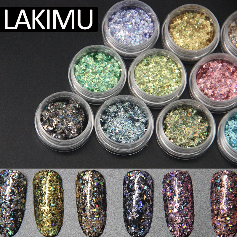 LAKIMU дизайн ногтей 3D красочный 1 коробка сверкающий лак для порошки маникюр Блеск