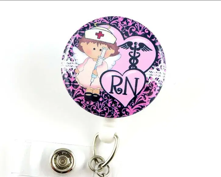 

RN Angel Pink - Nurse BadgeReel - Retractable ID Badge Holder 10pcs/lot