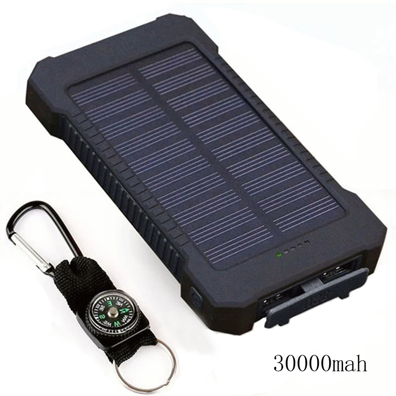 

Solar Power Bank Waterproof 30000mAh Solar Charger 2 USB Ports External Charger Powerbank for Xiaomi Smartphone with LED Light