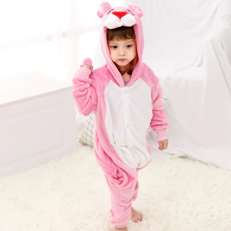 New Children's Animal Pajamas Winter Warm Girl Boy Kids Pajama Cartoon Panther Stitch Panda Cosplay onesie Hooded Cute Sleepwear